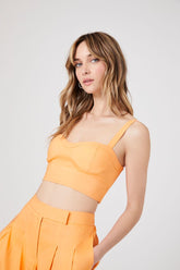 Forever 21 Women's Sweetheart Linen-Blend Crop Top Cantaloupe