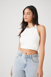 Forever 21 Women's Twill Halter Crop Top White