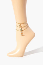 Forever 21 Women's Rhinestone Butterfly Anklet Set Gold/Clear