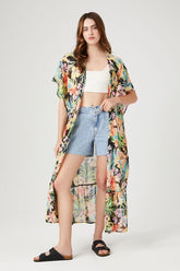 Forever 21 Women's Tropical Floral Print Kimono Black/Multi