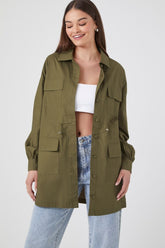 Forever 21 Women's Toggle Drawstring-Waist Jacket Olive