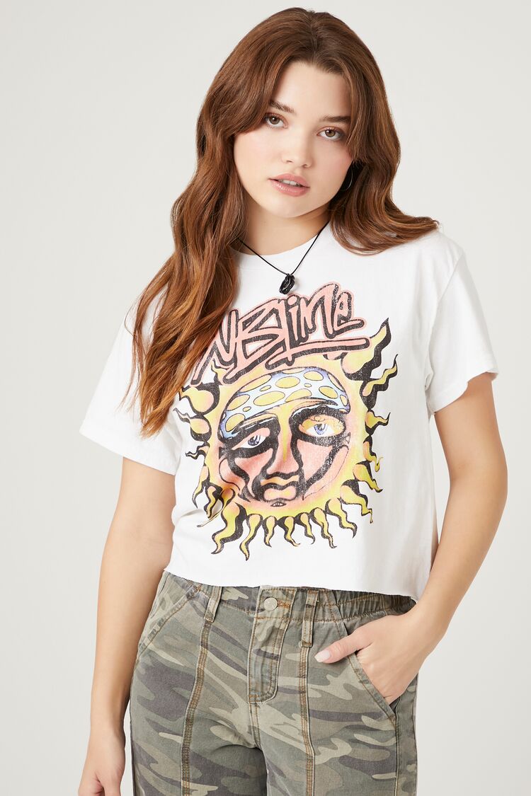 Forever 21 Women's Sublime Cropped Graphic T-Shirt White/Multi