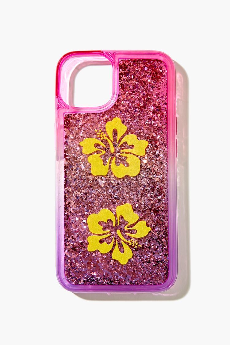 Forever 21 Women's Glitter Flower Case for iPhone 13 Pink/Multi