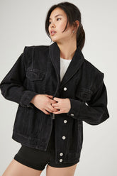 Forever 21 Women's Denim Shawl-Collar Trucker Jacket Black