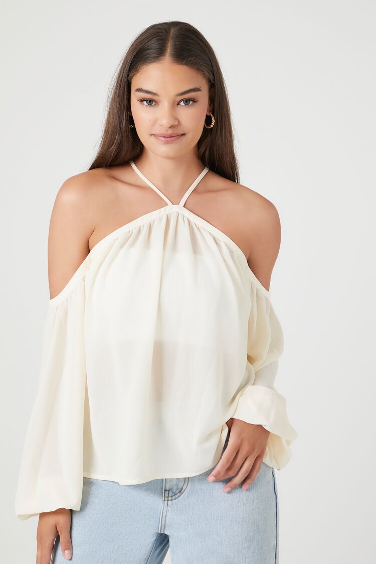 Forever 21 Women's Off-the-Shoulder Halter Top Ivory