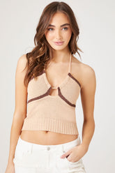 Forever 21 Women's Sweater-Knit Halter Crop Top Brown/Dark Brown