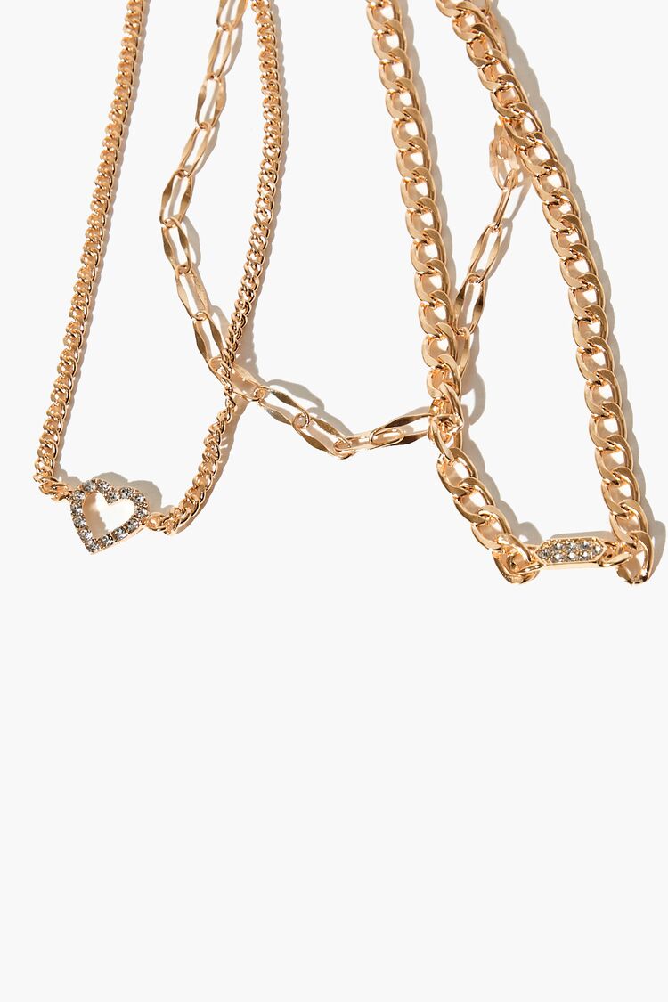 Forever 21 Women's Rhinestone Heart Choker Necklace Set Gold