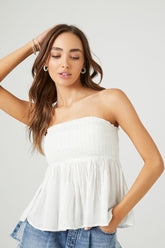 Forever 21 Women's Smocked Flounce Tube Top White