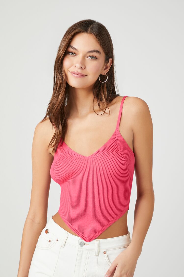 Forever 21 Women's Ribbed Sweater-Knit Cropped Cami Hot Pink