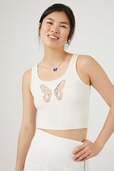 Forever 21 Women's Ribbed Knit Butterfly Tank Top Cream