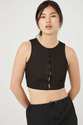 Forever 21 Women's Button-Front Mesh Crop Top Black