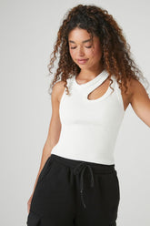 Forever 21 Women's Ribbed Knit Cutout Tank Top White