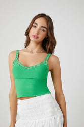 Forever 21 Women's Sweater-Knit Floral Cropped Cami Green/Multi