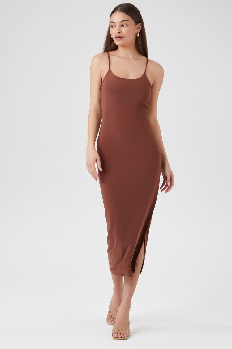 Forever 21 Women's Crisscross Thigh-Slit Midi Dress Cappuccino