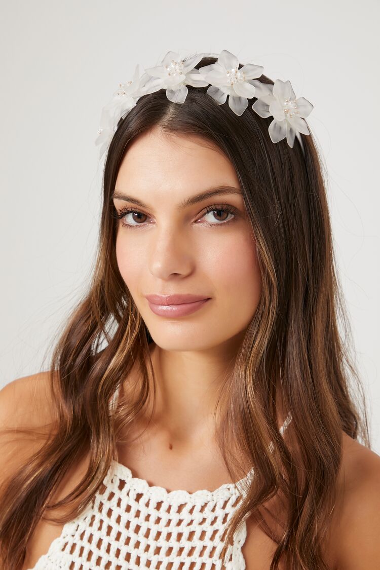 Forever 21 Women's Floral Embellished Headband White