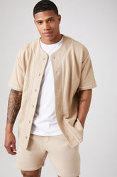 Forever 21 Men's French Terry Baseball Jersey Taupe/White