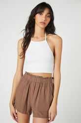 Forever 21 Women's Paperbag High-Rise Shorts Khaki