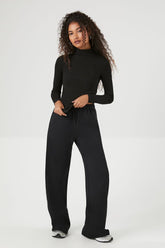 Forever 21 Women's Cotton Wide-Leg Pants Black