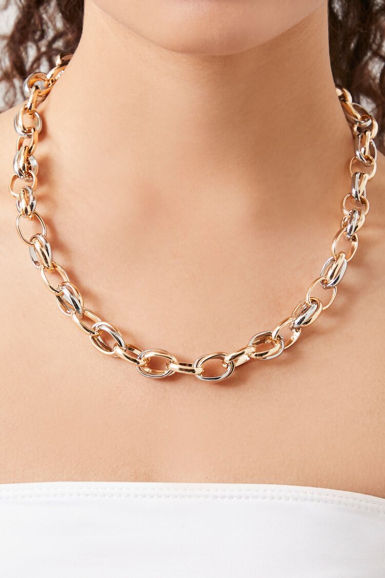 Forever 21 Women's Chunky Rolo Chain Necklace Gold/Silver