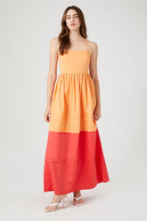 Forever 21 Women's Colorblock Crisscross Cami Maxi Long Dress Cantaloupe/Cayenne