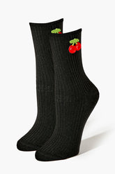 Forever 21 Women's Cherry Print Crew Socks Black/Multi