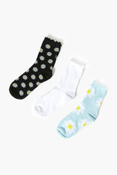 Forever 21 Women's Daisy Crew Socks Set Blue/Multi