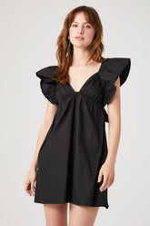 Forever 21 Women's Poplin Ruffled Babydoll Spring/Summer Dress Black