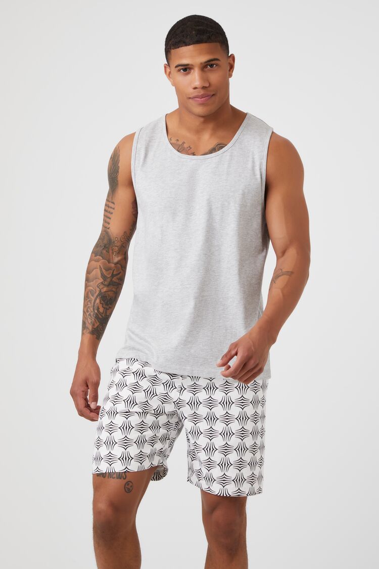 Forever 21 Men's Linen-Blend Geo Print Shorts White/Multi