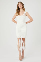 Forever 21 Women's Crochet Sweater-Knit Fringe Spring/Summer Dress Ivory