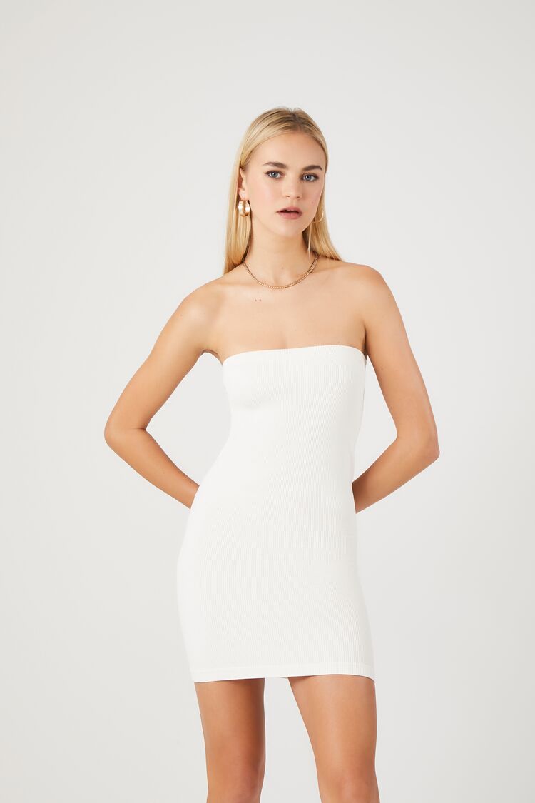 Forever 21 Women's Seamless Bodycon Tube Mini Dress White