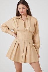 Forever 21 Women's Mini Corset Shirt Dress Taupe