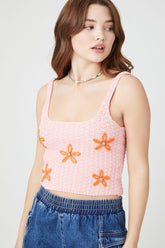 Forever 21 Women's Sweater-Knit Star Tank Top Pink/Orange