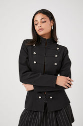 Forever 21 Women's Mock Neck Double-Breasted Blazer Black