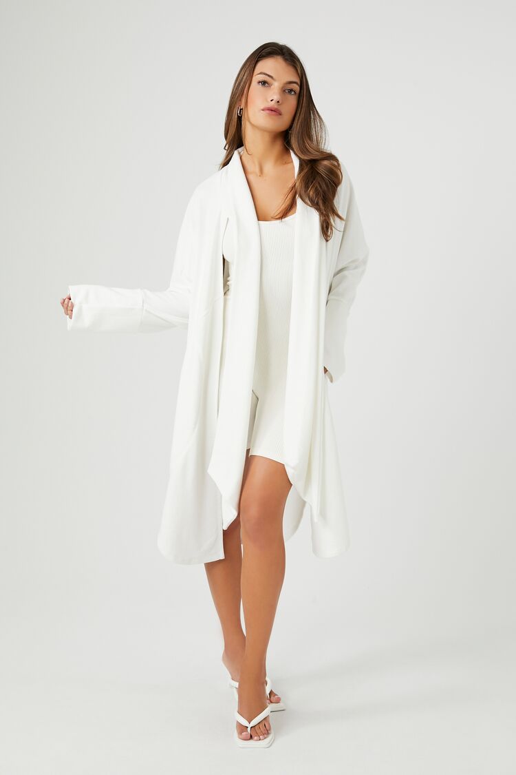 Forever 21 Knit Women's Longline Cardigan Coatigan Sweater Cream