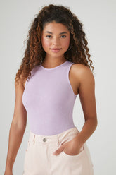 Forever 21 Women's Ribbed Sleeveless Bodysuit Lilac Sheen