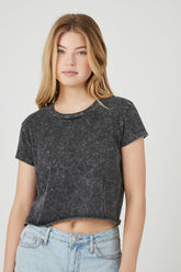 Forever 21 Women's Rib-Knit Mineral Wash Cropped T-Shirt Black