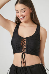 Forever 21 Women's Mesh Lace-Up Crop Top Black