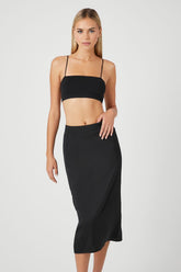 Forever 21 Women's Satin Vented Midi Skirt Black