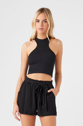 Forever 21 Women's Tie-Waist Paperbag Shorts Black