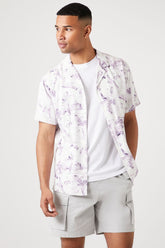 Forever 21 Men's Abstract Print Rayon Shirt White/Orchid