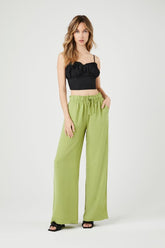 Forever 21 Women's Crepe Drawstring Wide-Leg Pants Olive