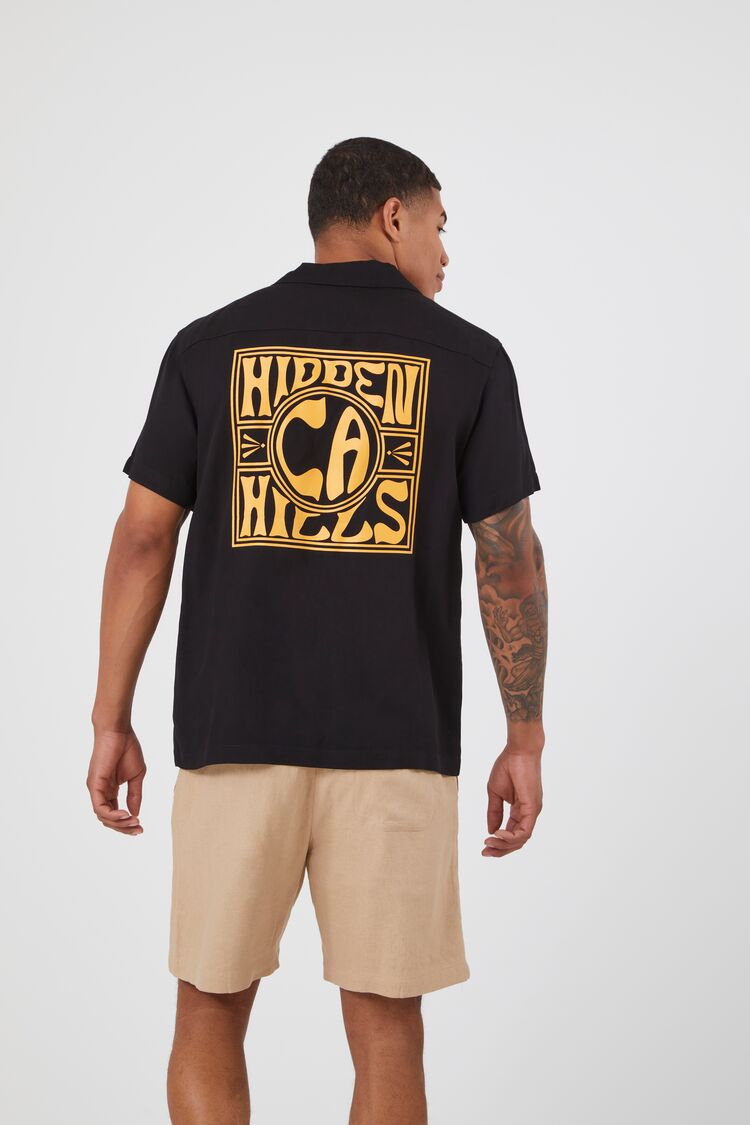 Forever 21 Men's Hidden Hills CA Graphic Shirt Black/Sunset