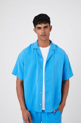 Forever 21 Men's Cuban Collar Short-Sleeve Shirt Aqua