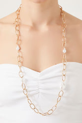 Forever 21 Women's Faux Pearl Link Chain Necklace Gold/Cream