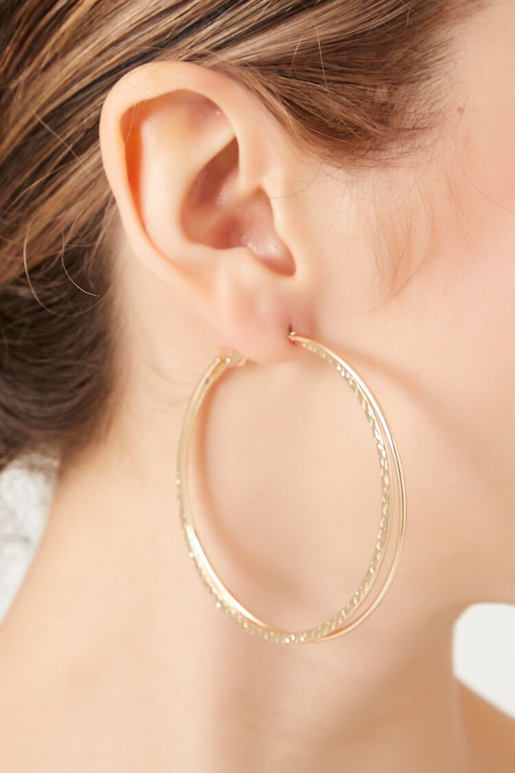 Forever 21 Women's Dual Hoop Earrings Gold