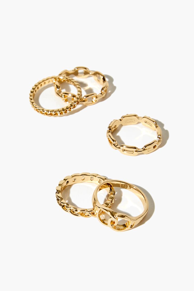 Forever 21 Women's Rhinestone Chain Ring Set Gold