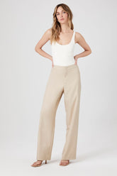 Forever 21 Women's Pinstriped High-Rise Straight-Leg Pants Khaki/White