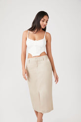 Forever 21 Women's Cotton-Blend Pencil Midi Skirt Khaki