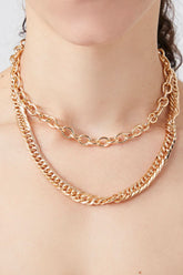 Forever 21 Women's Layered Chunky Curb Chain Necklace Gold