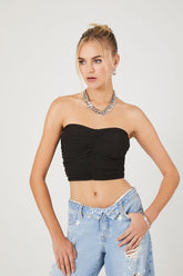 Forever 21 Women's Ruched Cropped Tube Top Black